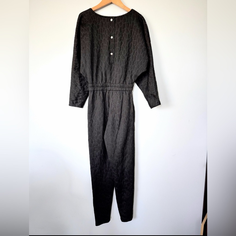 Vintage IIF Black Textured Jumpsuit with Embellished Shoulder Size Small - Picture 2 of 12